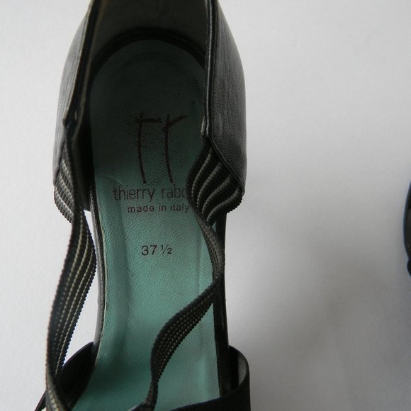 THIERRY RABOTIN MADE IN ITALY BLACK LEATHER OPEN TOE SANDALS SZ 37.5 - Picture 5 of 7